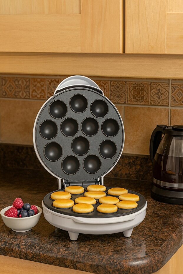 Mini Pancake Maker 12 Holes - 700 Watts, Non-Stick Surface, White - 1