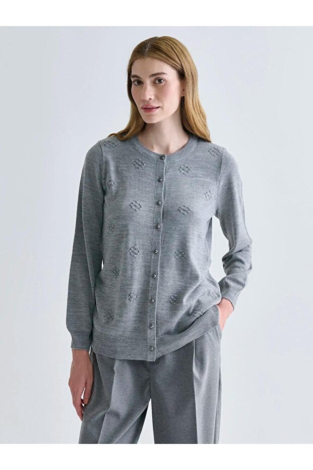 LCW Bisiklet Yaka Kendinden Desenli Kadın Triko Hırka (W5) - 1