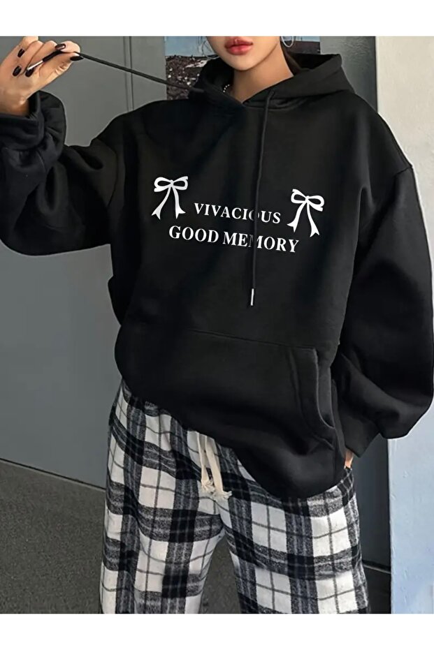 Good Memory Ribbon Printed Oversize Unisex Women/Men Hooded Sweatshirt