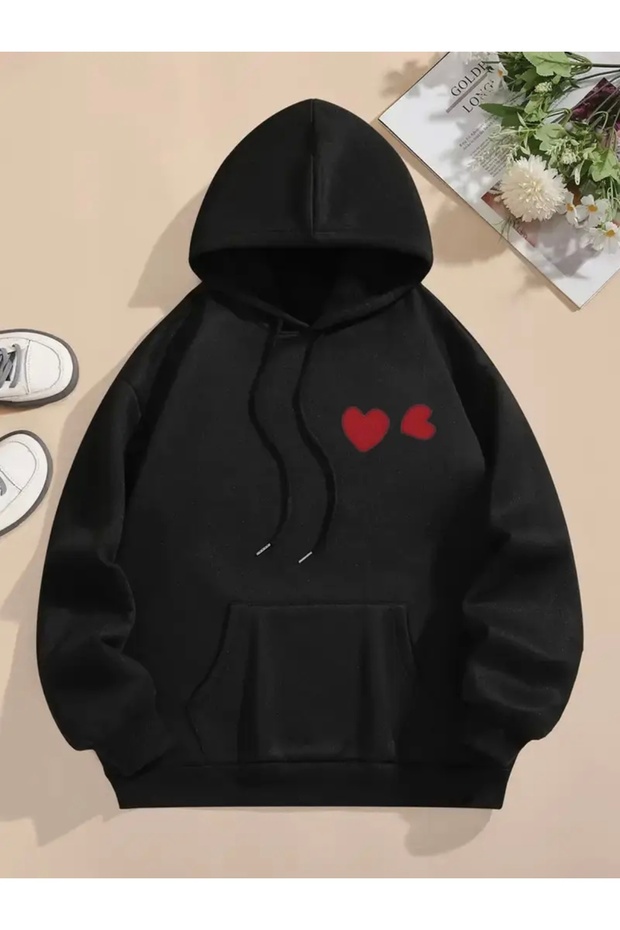 Red Heart Printed Oversize Unisex Women/Men Hooded Sweatshirt