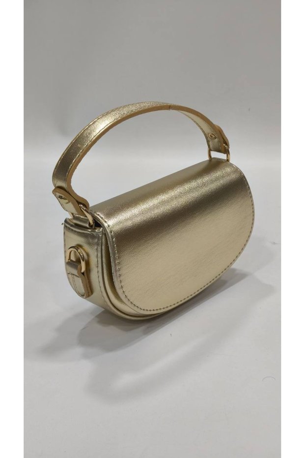 Gold Color Oval Small Size Covered Model Women's Hand and Shoulder Bag (20Cm*13Cm)