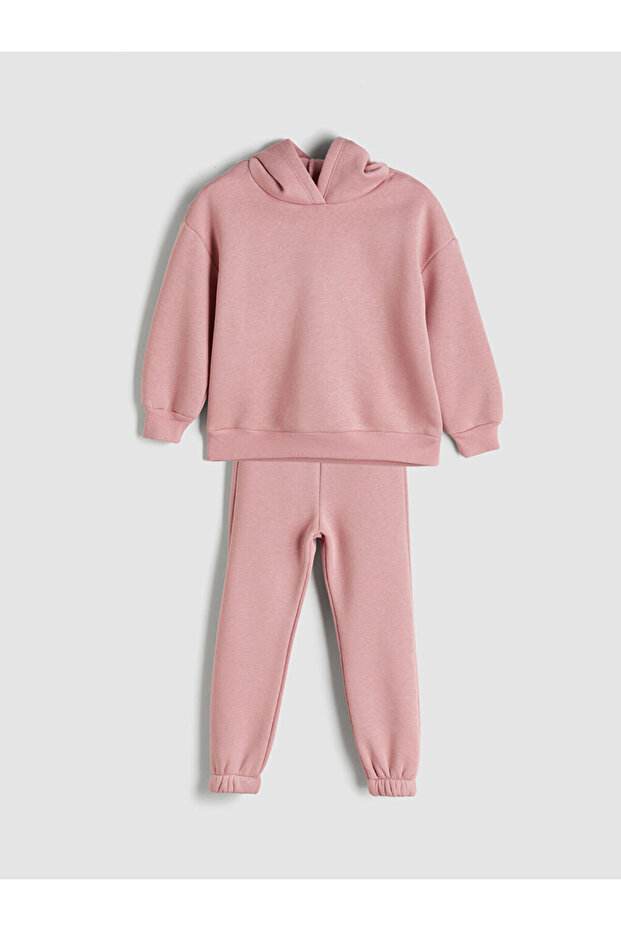 Pembe Kapüşonlu Kız Çocuk Eşofman Takım - 1