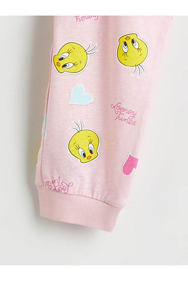Sari Bisiklet Yaka Tweety Baskılı Kız Çocuk Pijama Takımı - 6