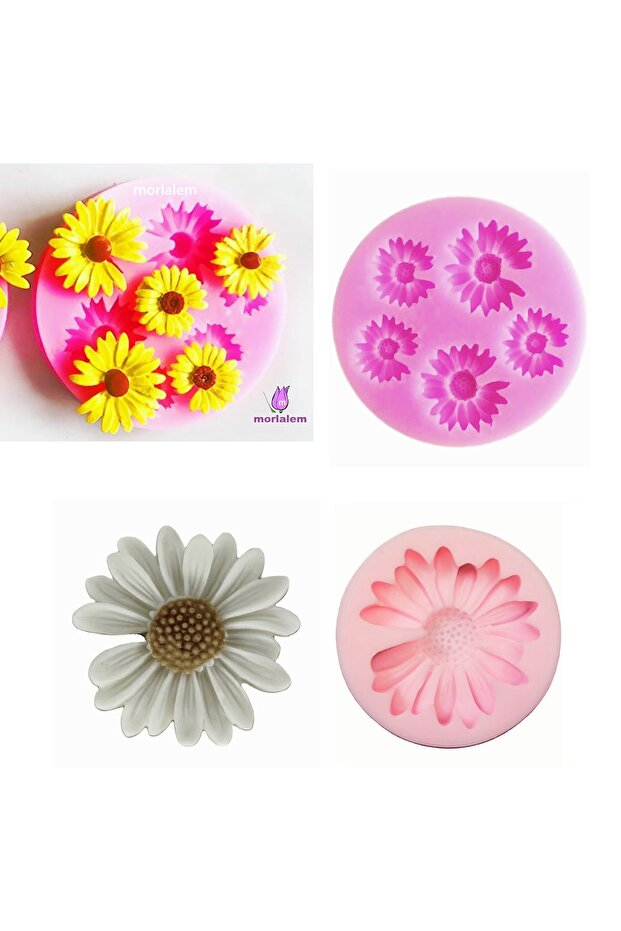 Set of 2 Daisy Flower Molds, Large and Tiny Flower Silicone Mold K-1445, Stone Powder Plaster Candle Mold
