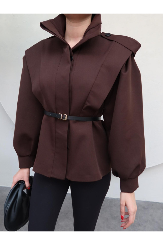 Acı Kahve Kemerli Kurtka - 1000 - 2