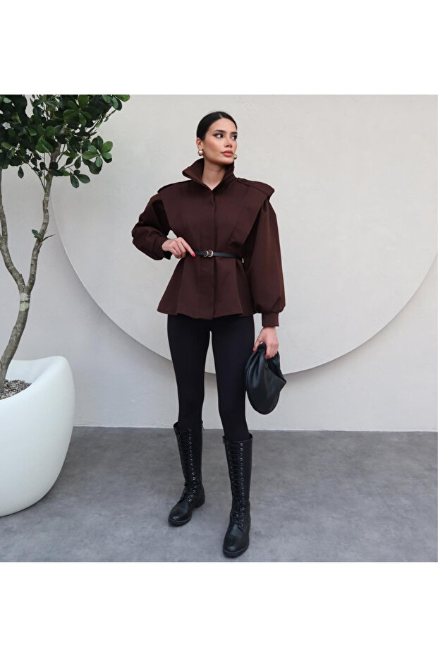 Acı Kahve Kemerli Kurtka - 1000 - 5