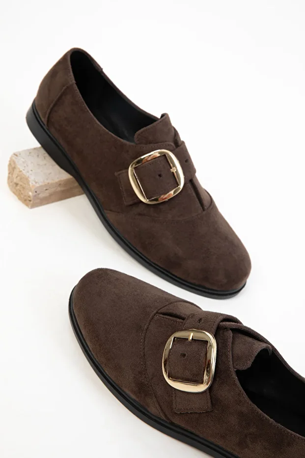 Kahve Süet Kadın Loafer Ayakkabı 20832 - 3