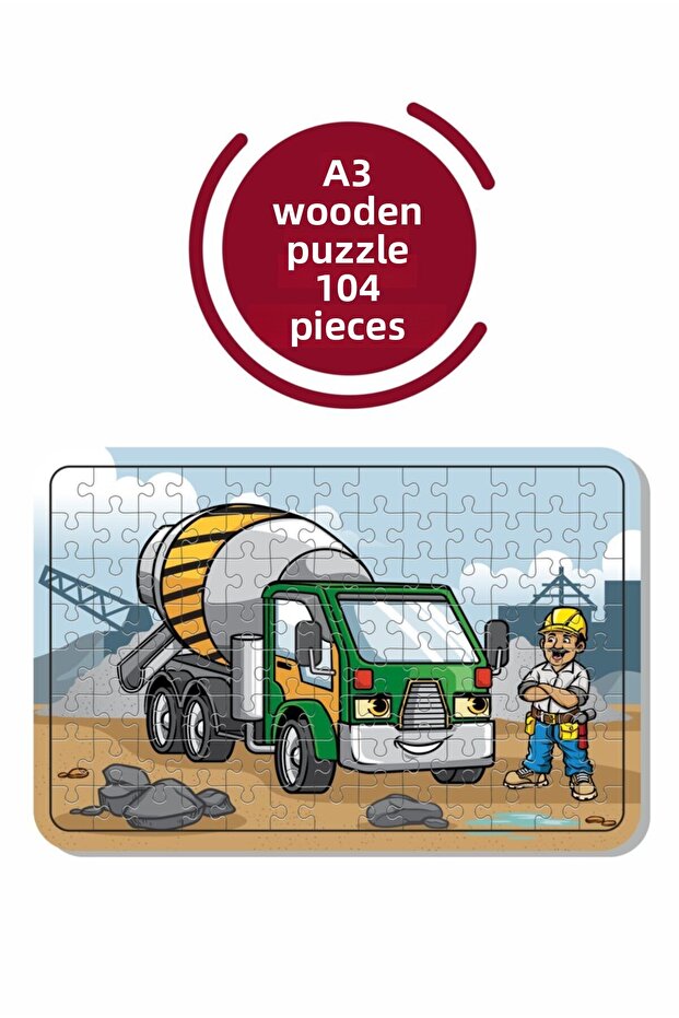 Cement Truck A3 104 Piece Wooden Puzzle