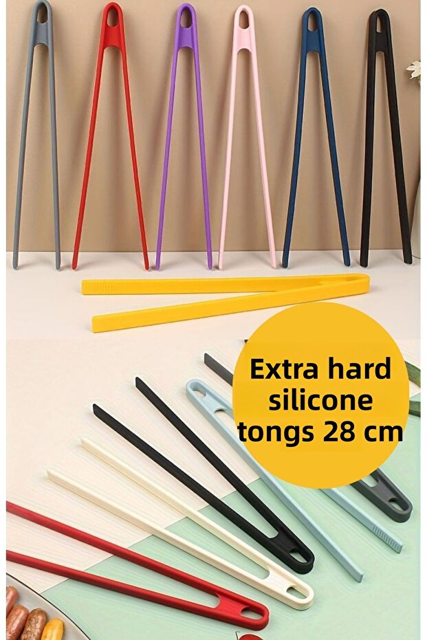 Ultra-hard silicone barbecue grill tongs high temperature resistant Fireproof Non-Stick pan anti-scratch 28 cm