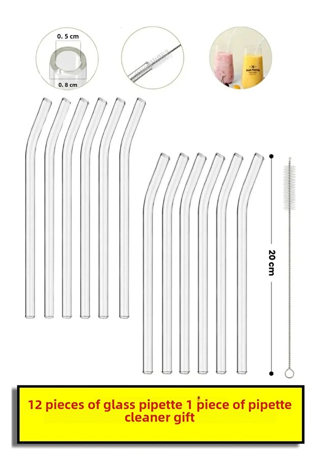 Ara Porcelain Transparent 12 Pieces Glass Inclined Straw