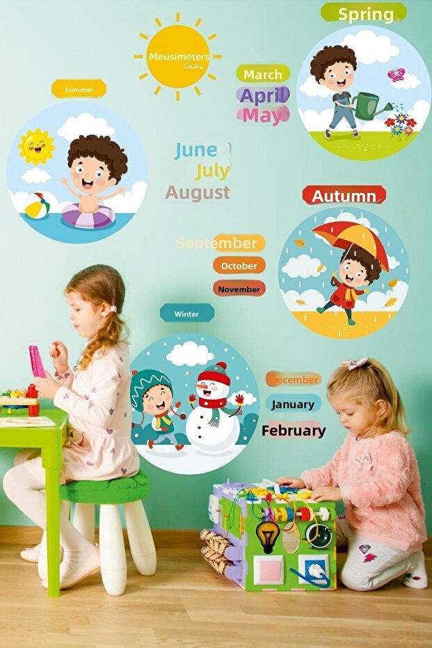 مجموعة ملصقات I'm Learning Seasons لغرفة الأطفال والمدرسة
