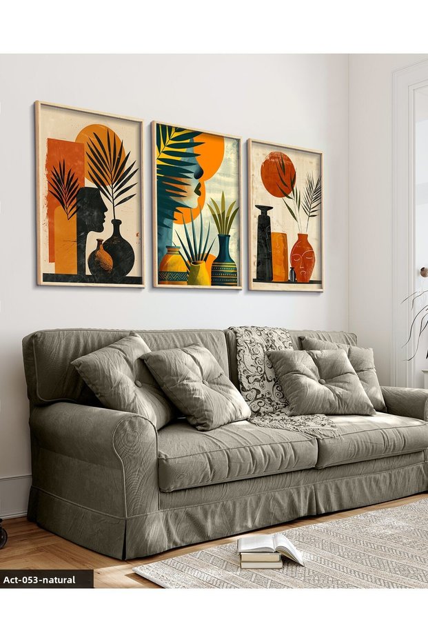 Bohemian Style Modern 3 Piece Wooden Framed Painting Act