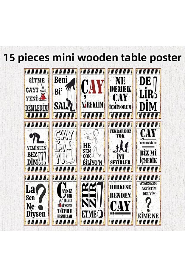 Tea Quotes Wall Murals Home Kitchen Cafe Decoration 15 Pcs Mdf Wood Painting Poster Set