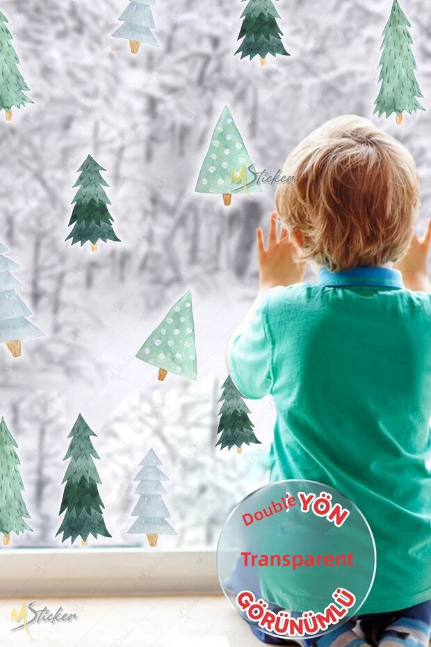 Christmas Trees Sticker Set, Christmas New Year Pine Tree Sticker Set - Transparent Bidirectional Look