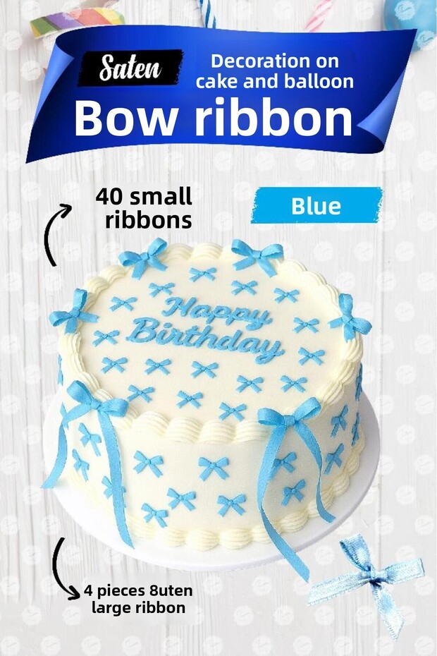 Bow Ribbon on Cake Balloon 4 Large Ribbon + 40 Small Ribbon-T1436-