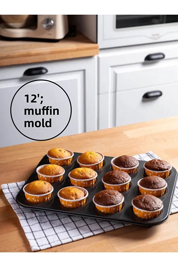 12-Piece Muffin Mold Cupcake Capsule Oven Mini Cake Brownie Cake Container Fireproof Non-Stick