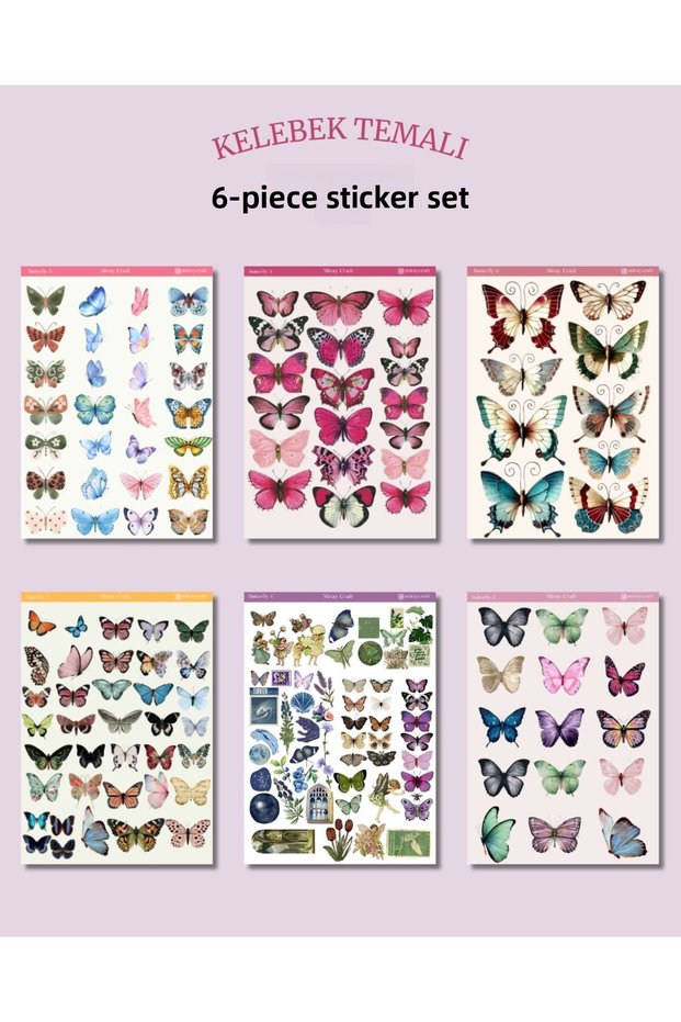 Set of 6 Butterfly Themed Stickers–12X17 cm | Bullet Journal,Scrapbook,Agenda and Planner