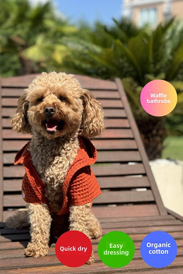 Waffle Dog Bathrobe Fast Water Absorbent Organic Cotton Fabric, Dog Clothing - Tile