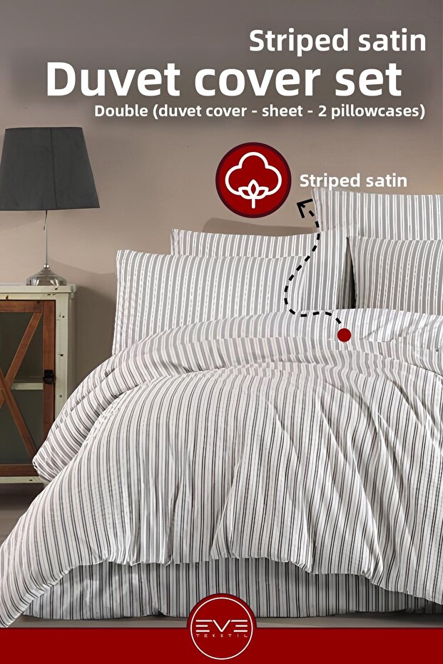 Satin Striped Double Luxury Duvet Cover Set 200X200 cm