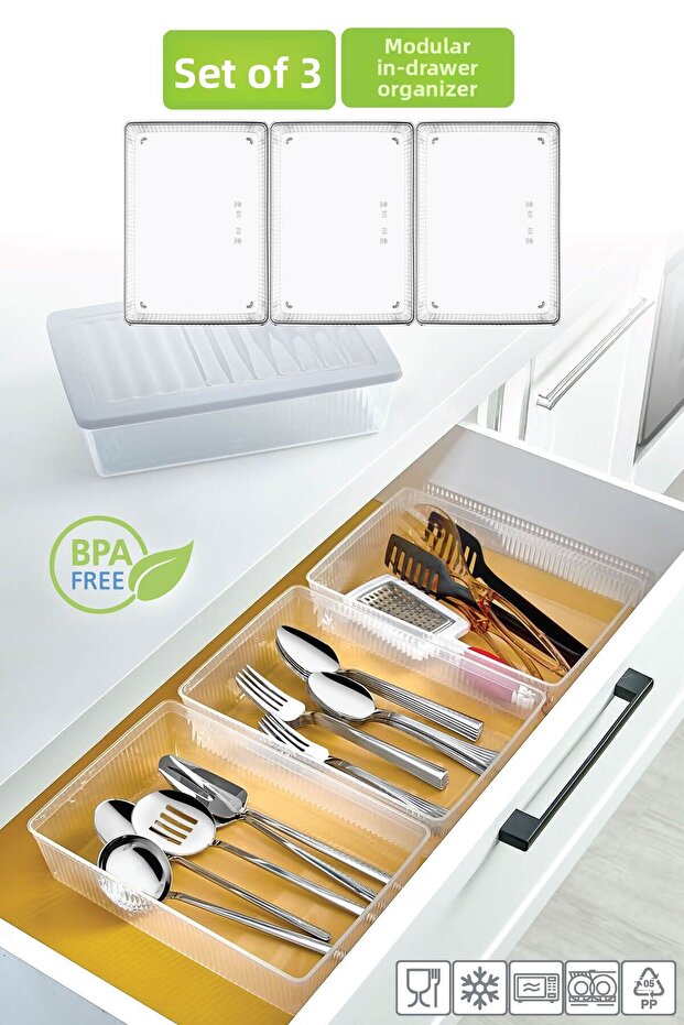Set of 3 Modular Cutlery Set Kitchen Organizer Drawer Organizer Knife Holder Ladle Holder