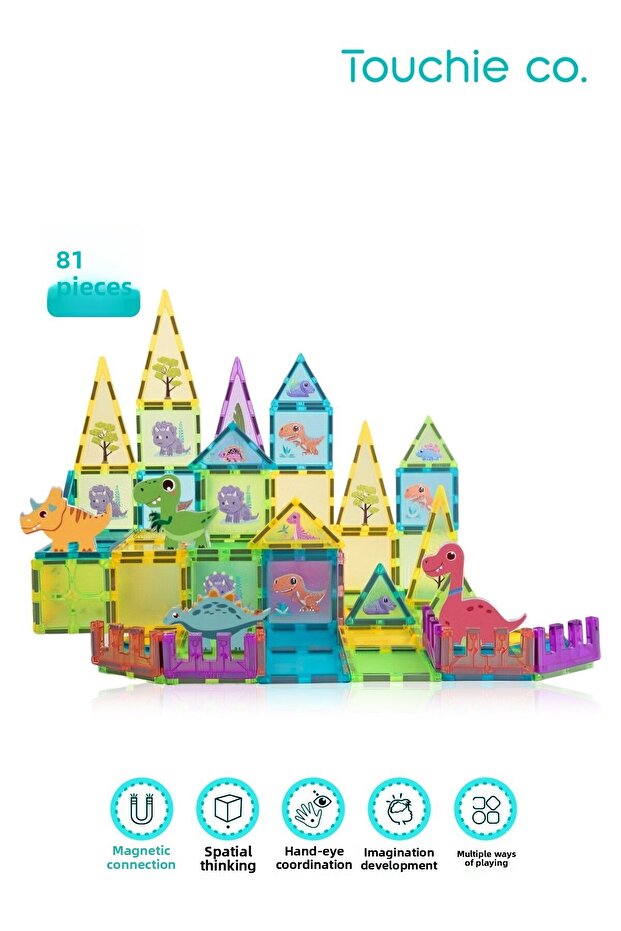 Dinosaur Themed Magnetic Magnetic Building Block Set 81 Pieces - 1