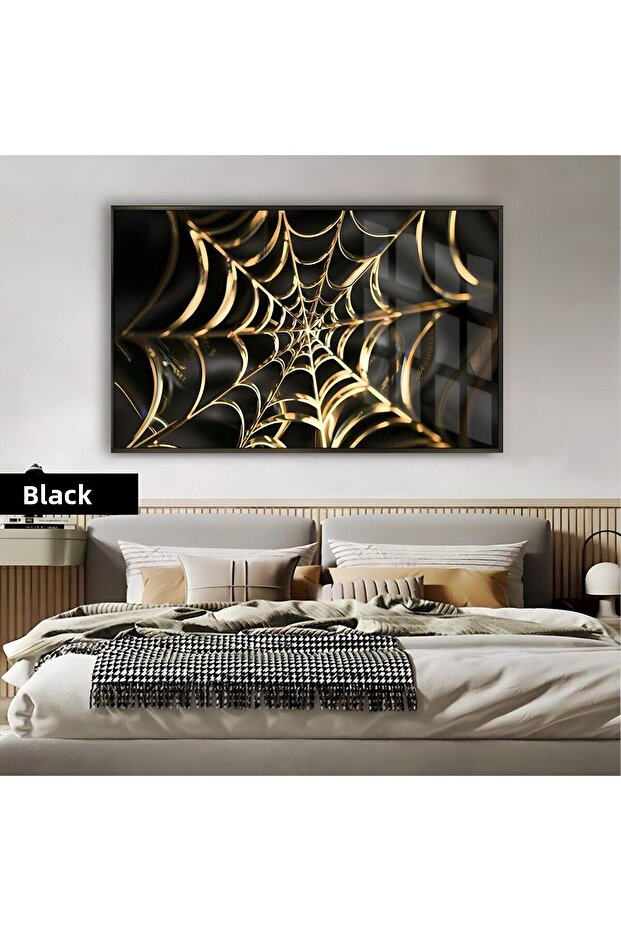 Amazing | Black-Gold Spider Web Model (Web) | Framed Tempered Glass Table Single Horizontal