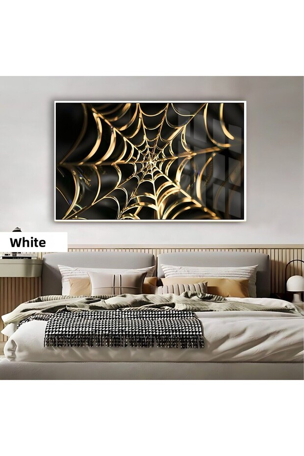 Amazing | Black-Gold Spider Web Model (Web) | Framed Tempered Glass Table Single Horizontal