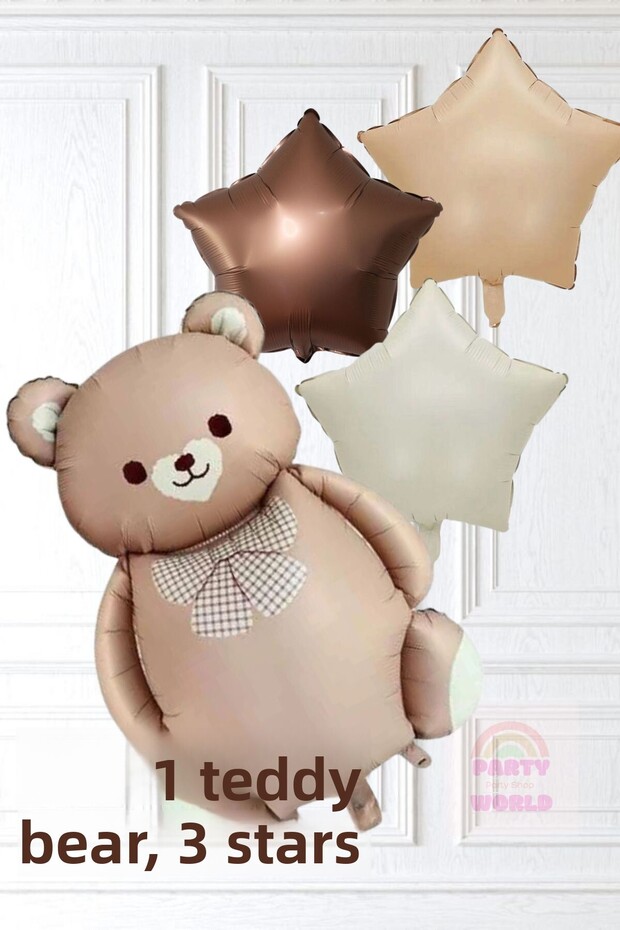 Brown Teddy Bear Foil Balloon & 3-Piece Brown Tone Star Balloon Set