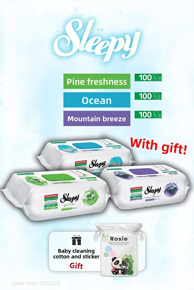 100 Pcs Ocean, Pine and Mountain Breeze Wet Towels and Rosie Cotton Gift