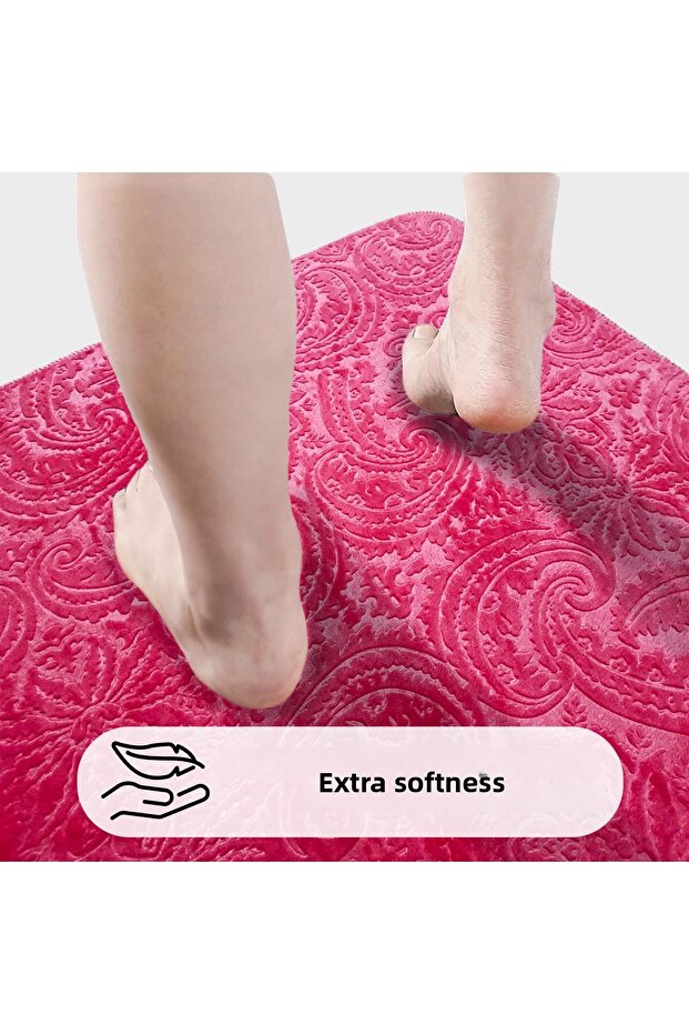 Luvora Fuchsia Patterned Non-Slip Based Machine Washable Soft 3-Piece Bathroom Set - 3