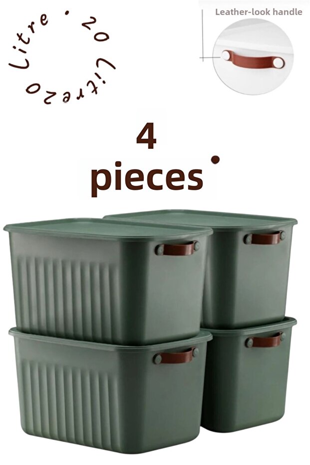 Set of 4 Green 20 Lt Boxsis Mega Size Multi-Purpose Box with Lid Closet Organizer Organizer-Hobby Box - 1