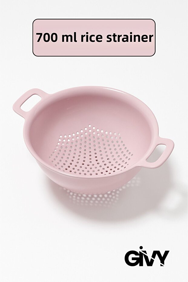 Pink Rice Strainer 700 ml | Rice, Vegetables, Pulses Washing and Straining Container | Practical Kitchen Strainer