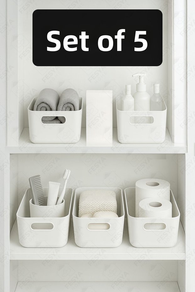 5Pcs Bathroom Organizer Organizer White Color Plastic Multi-Purpose Towel Shampoo Organizer