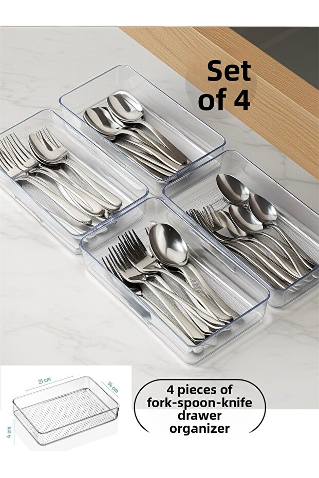 4Pcs XL Drawer Cutlery & Spoon Holder Organizer Scoop Spatula Organizer Box