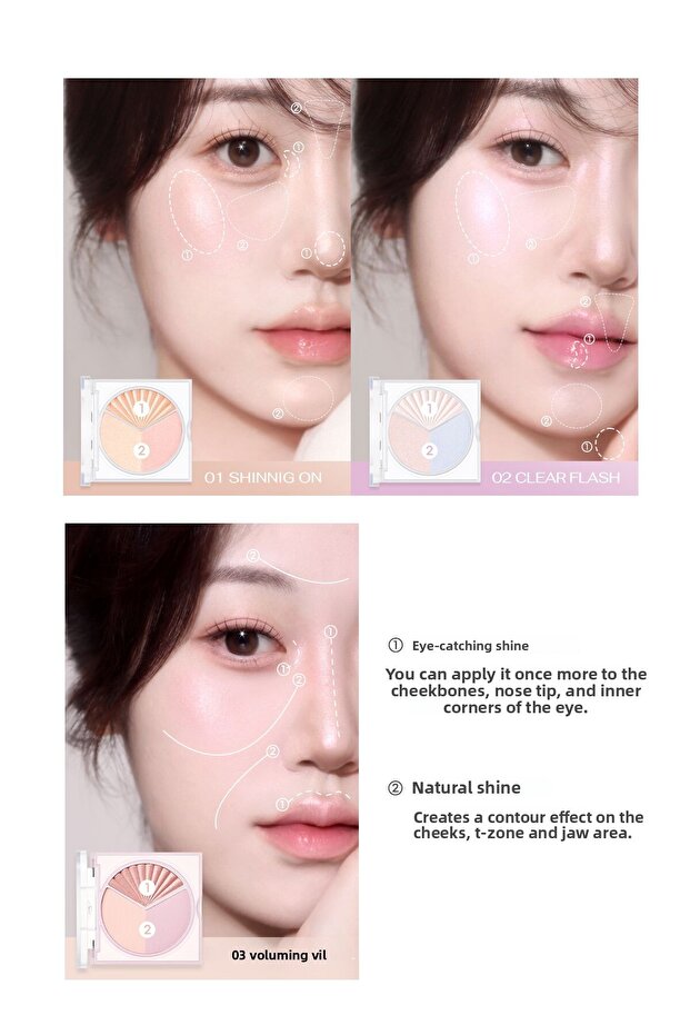 Peripera V Highlighter - Illuminator Palette with Pearl Lights (001 Shining on) - 5