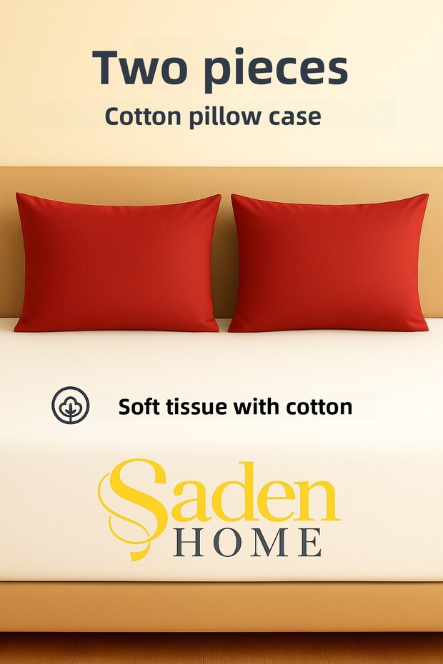2 Pieces Zippered Red Pillow Cover, Cotton, Ranforce Fabric, 50X70 cm