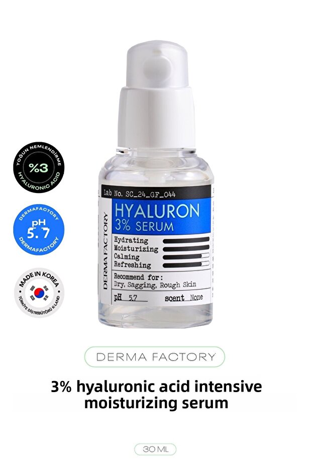 Deeply Moisturizing Hyaluronic Acid Serum Derma Factory 3% Hyaluron Serum 30 ml