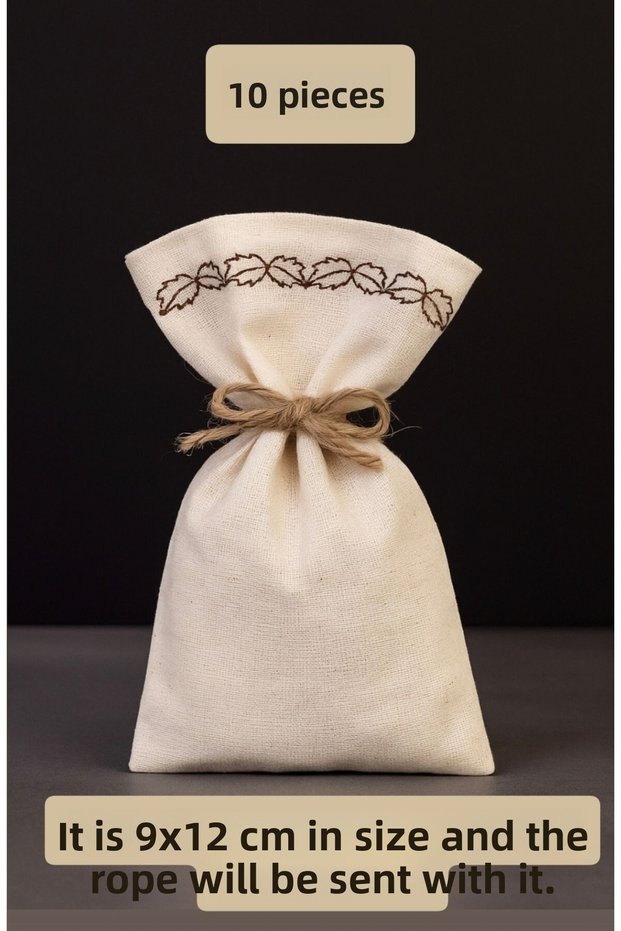 Embroidered Raw Cloth Pouch 9×12cm 10 Pieces - Wedding, Kinagecesi̇, Mevlüd - Multi-Purpose Cloth Pouch Cloth Bag
