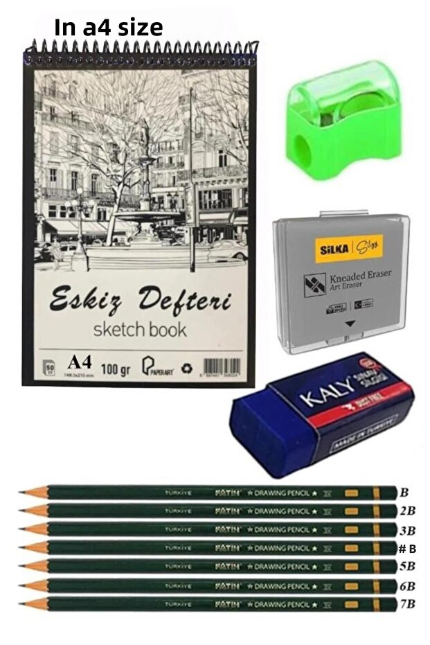 A4 Sketchbook with Spral 50 Sheets Charcoal Drawing Set Dough Eraser Fatih Graduated Pencil Hobby Design