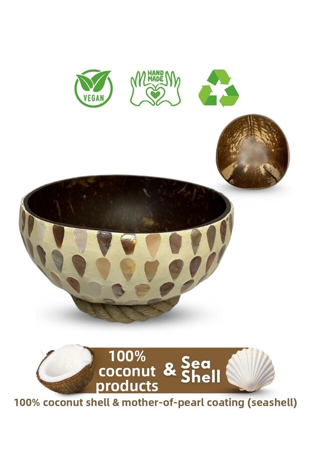 Mother of Pearl Coated Handmade Coconut Bowl and Bowl Pad - Coconut Bowl - Snack Bowl