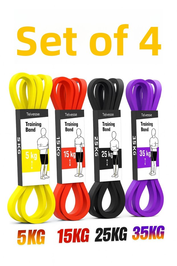 5-15-25-35 kg Resistance Band Set Muscle Building Rubber Fitness Pilates Cross Training Band 4 Sizes