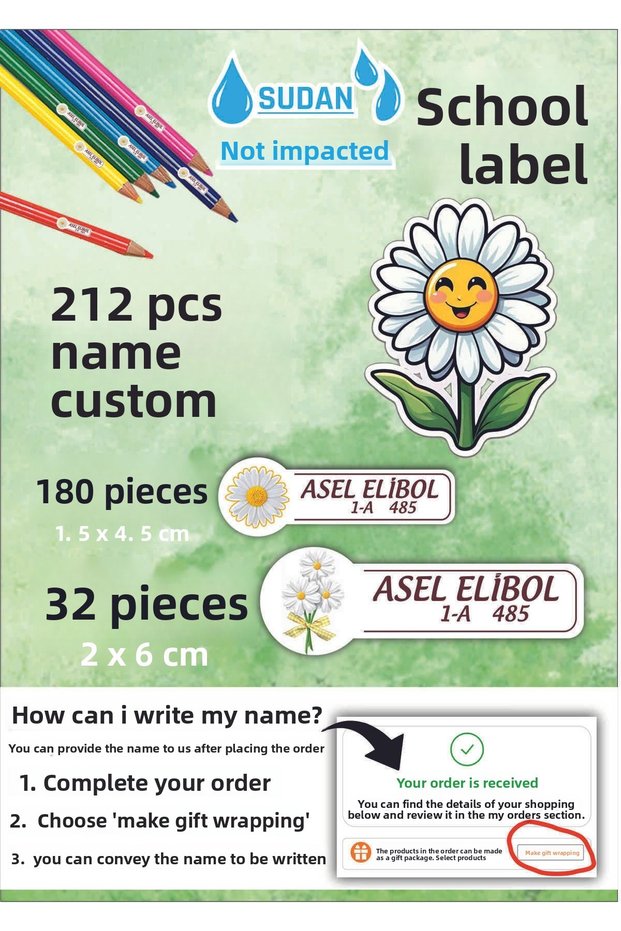 School Label Pencil Notebook Private Name Writing Label 212 Pieces