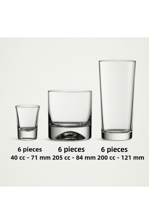 18 Piece Set, Shot Glass, Whiskey Glass, Vodka Glass, Glass Soft Drink Glass