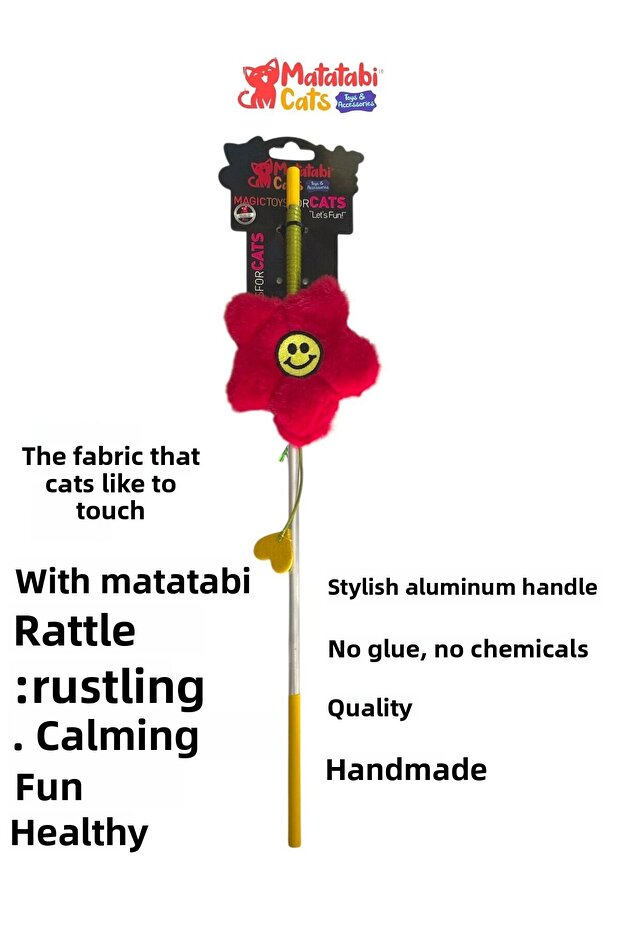 Matatabi Cats Flower Aluminum Handle Cat Fishing Rod(Matatabi,Include Rattle and Special Rustle.Special Fabric)