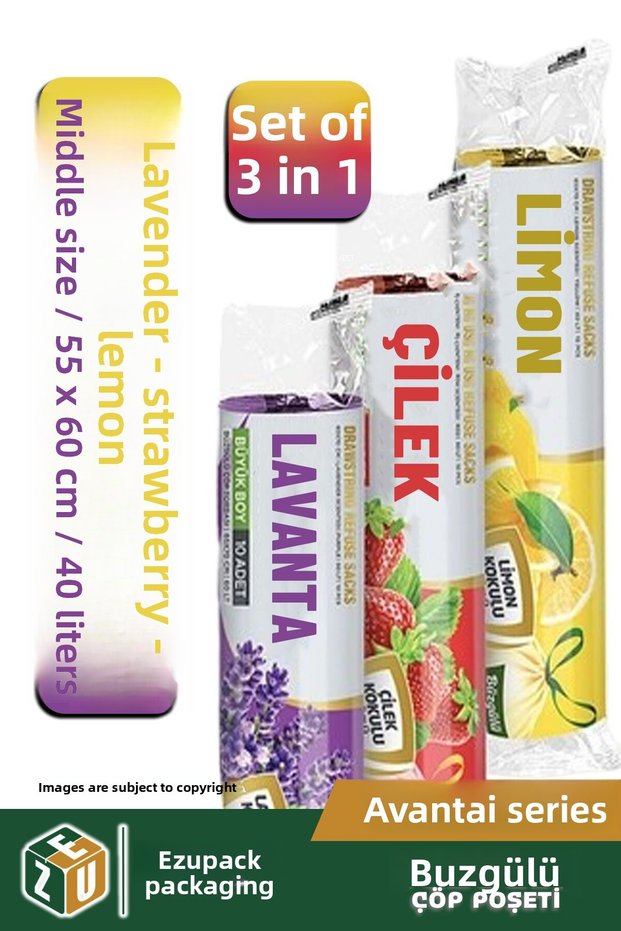 40 Lt Set of 3 Advantage Medium Size Lavender Strawberry Lemon Scented Drawstring Garbage Bag Garbage Bag 30 Pieces