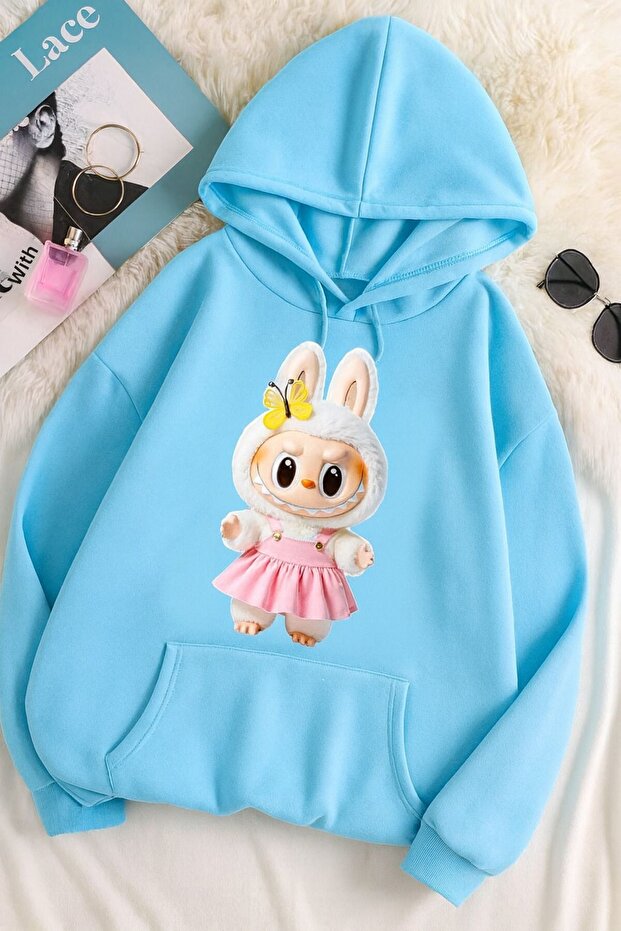 سويت شيرت مطبوع عليه 3 خيوط للجنسين مقاس كبير – نمط أرنب لابوبو 🐰 🦋