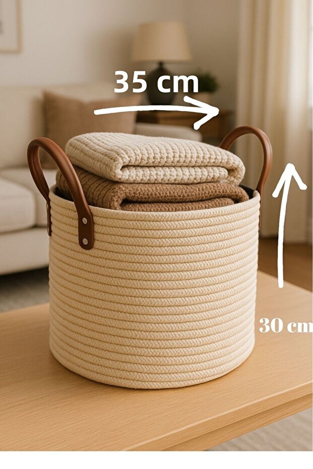 Maisoné Jute Basket with Leather Handles for Blankets and Toys