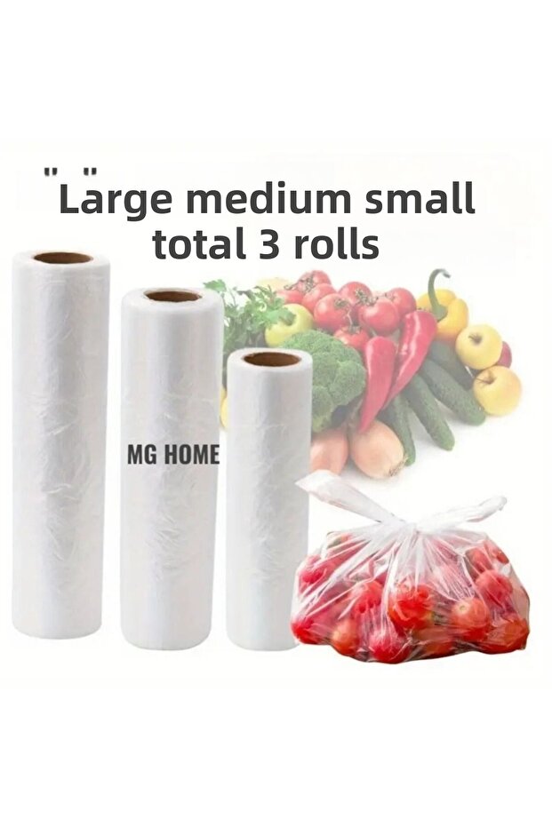 3 Roll Large Medium Small Grocer Roll Grocery Grocer Bag Crinkle Bag Transparent Bag Fruit Vegetable