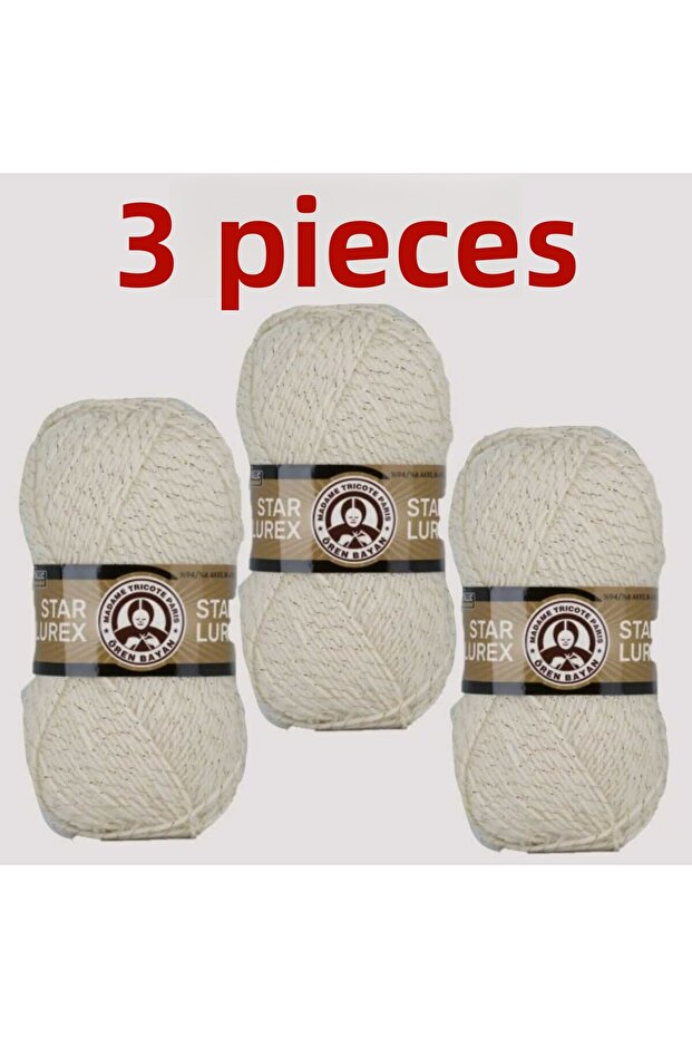 Star Lurex Metallic Silvery Beige Hand Knitting Yarn 005A 3 Pcs 100g