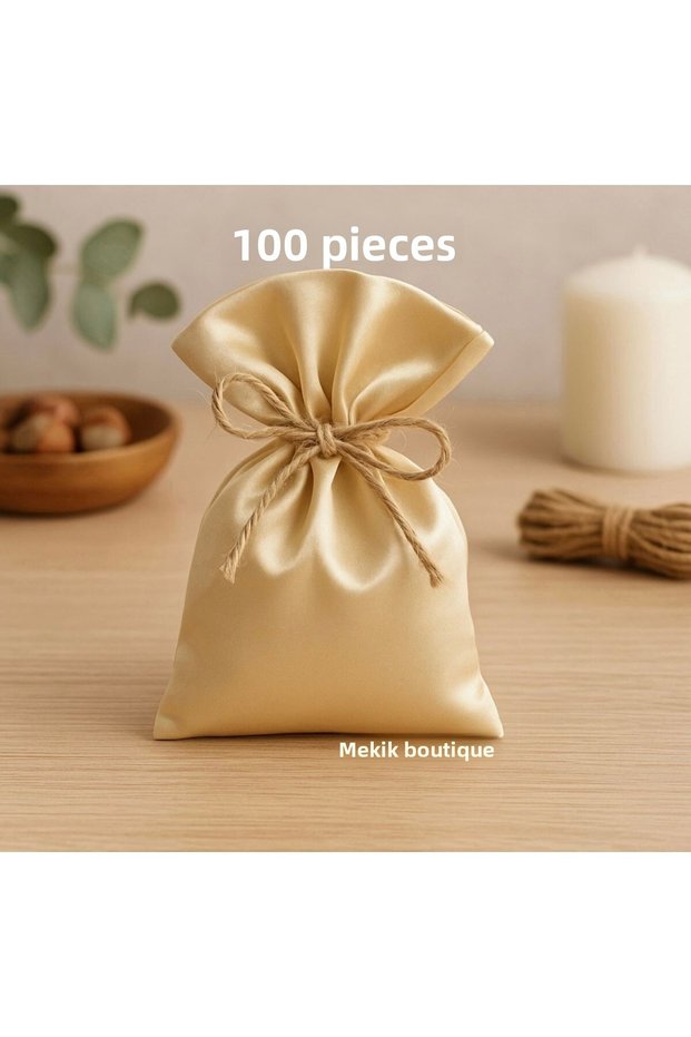 100 Pieces Shiny Gold Satin Cloth Pouch - 9X12 / Henna Pouch - Mevlüt Pouch - Jewelry Pouch - Cloth Bag